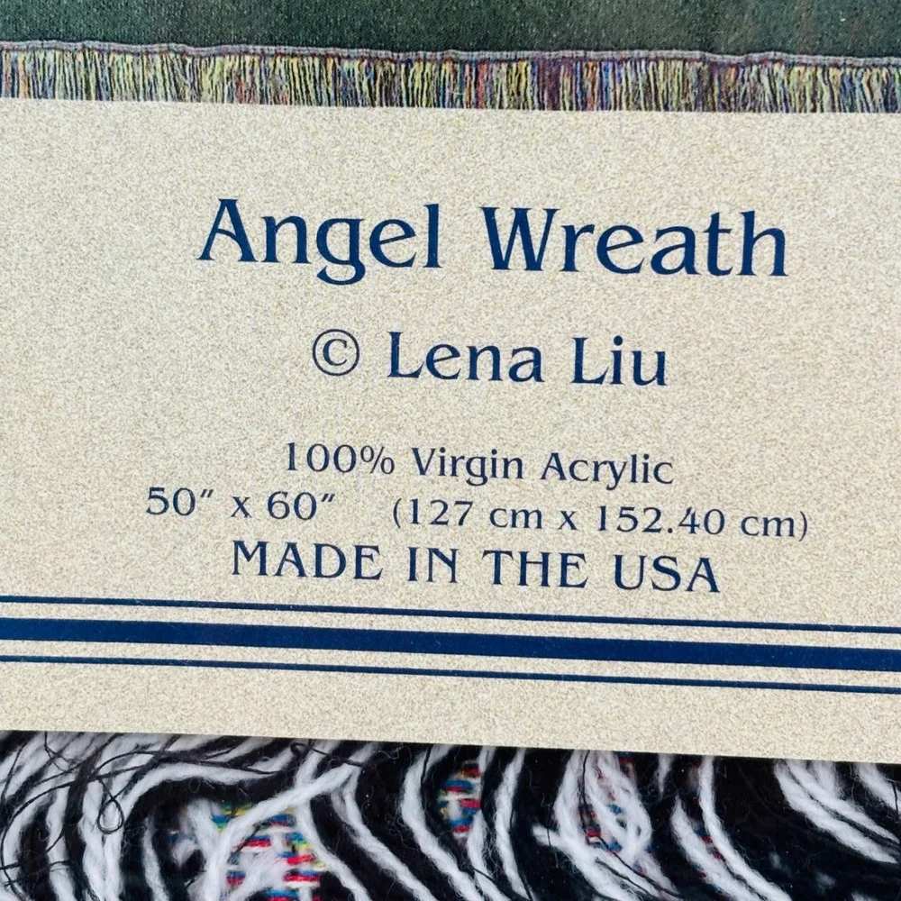 Angel Wreath Woven Tapestry Acrylic Throw Blanket 50x60 Lena Liu Made in USA